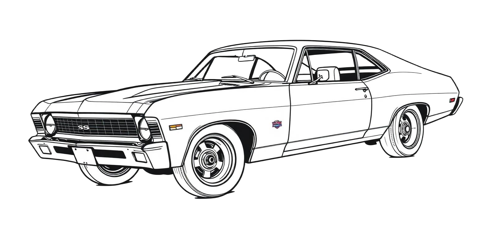 1970 Nova line art illustration representing mobile detailing service